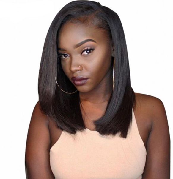 

short human hair wigs glueless lace front wig natural color bob mongolian straight hair lace wig baby hair, Black;brown