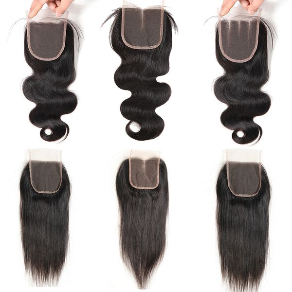 

100% необработанного бразильского virgin hair top closure бразильского человеческих волос шнурок закрытие straight тело волновых 4x4 top lac, Black;brown