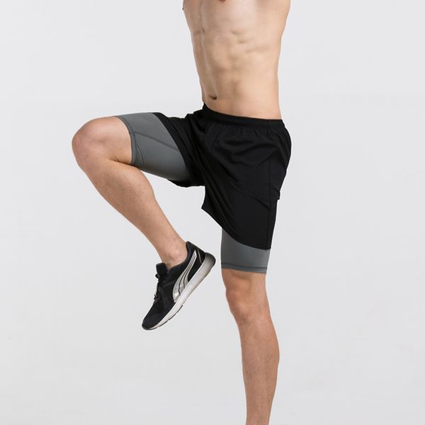 

2 in 1 men's running shorts gym fitness compression underwear quick dry running training shorts basketball tights jogging, Black;blue