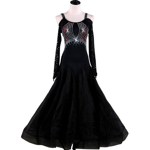 

ballroom dance competition dresses standard ballroom dress flamenco waltz dress d0392 3 colors with rhinestones big sheer hem, Black;red