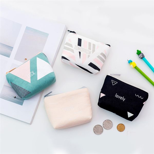 

1pc cartoon style mini coin purse women's canvas coin purse letter print money bags change pouch wallet 4 styles mini bag, Red;black