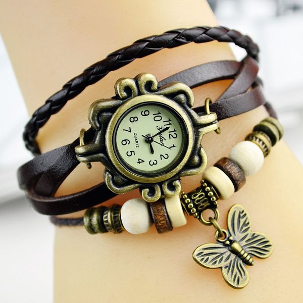 

women's bracelet korean butterfly vintage watch hand-woven women's bracelet watch sale, Slivery;brown