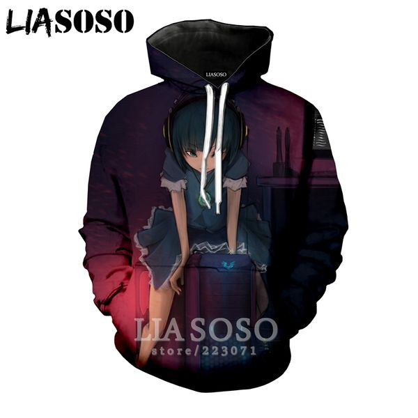 

liasoso 2018 winter new men women fashion sweatshirt 3d print anime headphone girl hoodie long sleeve hip hop pullover b178-12, Black