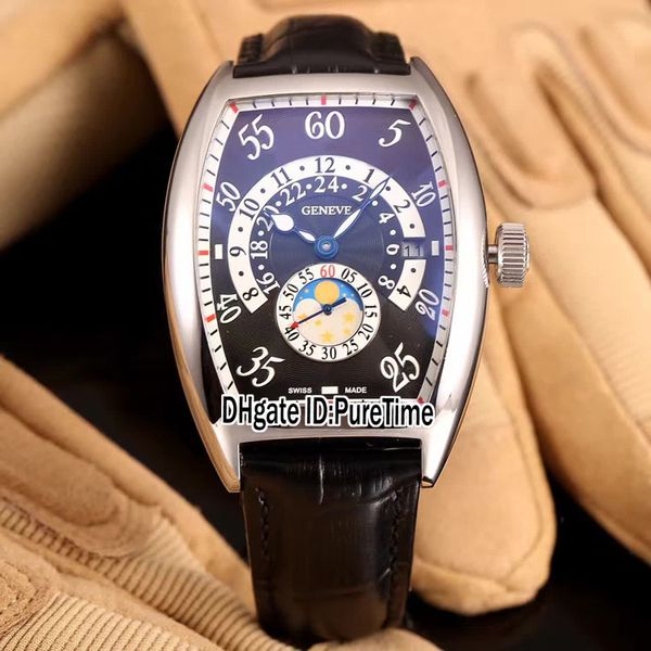 

new cintrÃ©e curvex day & night 7880 hr jn steel case black dial automatic moon phase mens watch leather watches hight quality a92c3, Slivery;brown