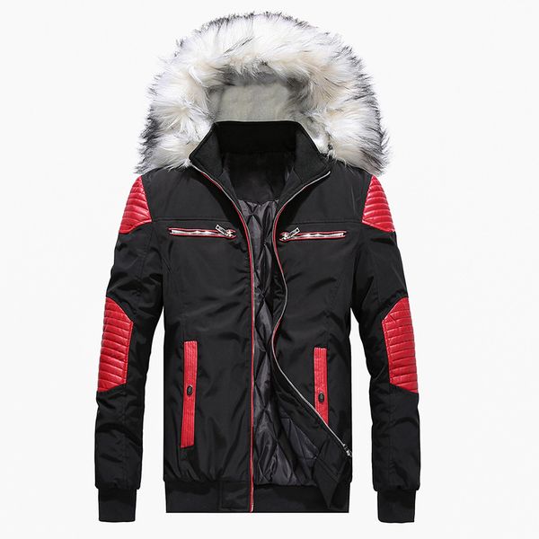 

drop shipping men winter jacket with fur collar parkas hooded outwear overcoat m-xxl abz36, Black