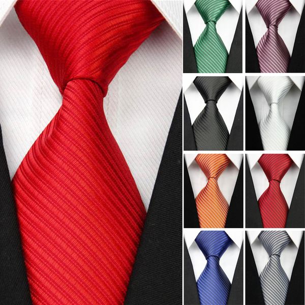 

2018 new wide silk ties for men striped solid 10cm men's neckties business red wedding suit neck tie black white blue gravatas, Blue;white