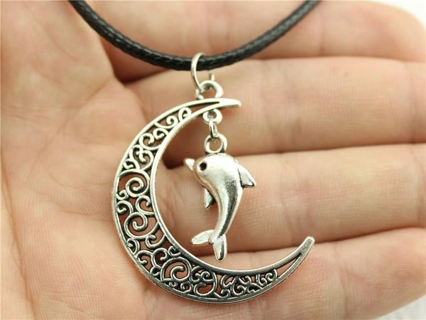 

wysiwyg 5 pieces leather chain necklaces pendants choker collar vintage necklace handmade dolphin 23x13mm n6-b11573-b11661, Golden;silver