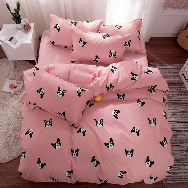 

dog animal 3/4pcs bedding sets cartoon baby girl pink duvet cover pure colar bed sheet good quality home textile