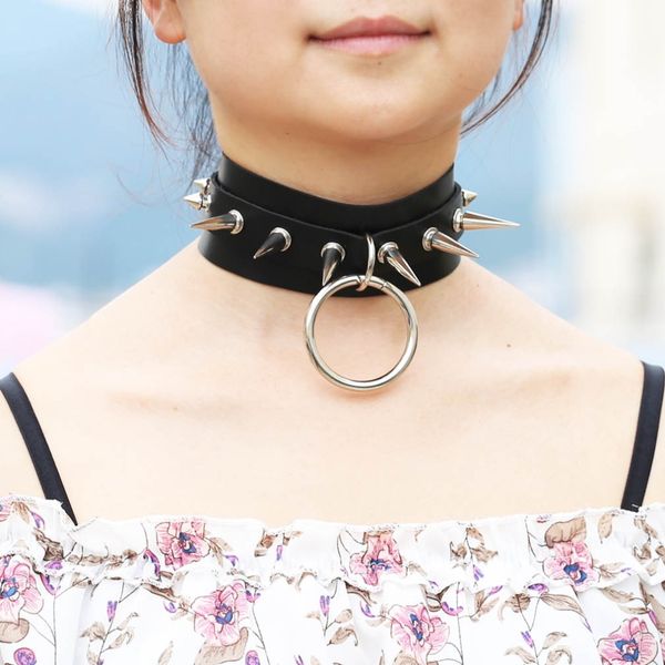 ROCK RARA O Chain Leather Choker Necklace