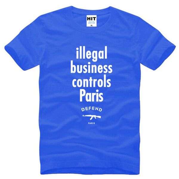 

illegal business controls paris letter printed t shirt men summer style short sleeve o-neck cotton men's t shirt tee shirt homme, White;black