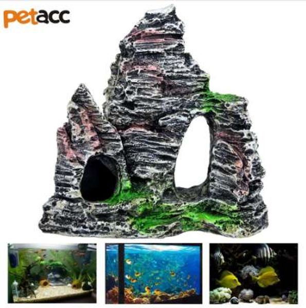 

PETACC мох дерево дом смолы пещера рыбы танк орнамент украшения вид на горы Аквариум