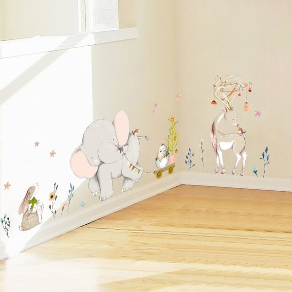 Cartoon Happy Elephant Wall Stickers Wallpapers Pvc Self Adhesive Arts Decals Can Removable Kids Nursery Bedroom Sitting Room Decoration Wall Decals
