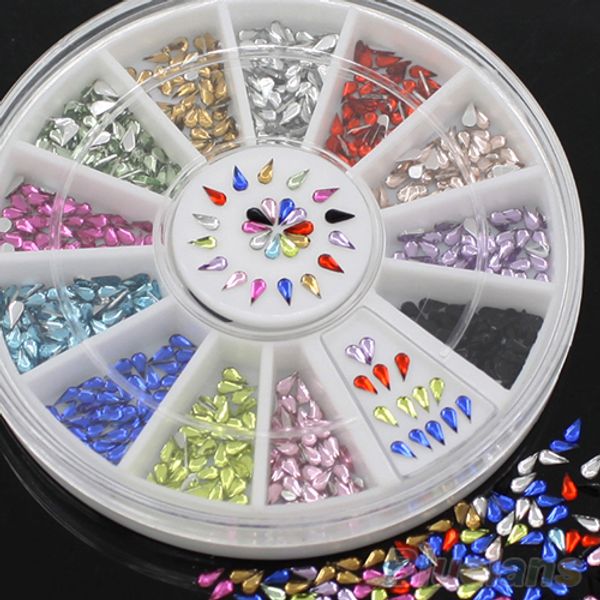 

3mm nail decoration stickers waterdrop rhinestone 12 colors diy nail tips wheel 4ras, Silver;gold