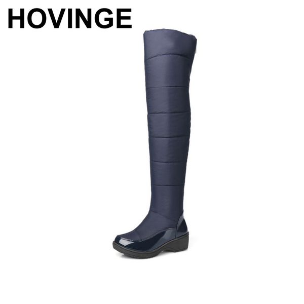 

hovinge new women's over knee high winter boots female rubber sole warm fur shoes outdoor dress platform snow boots, Black