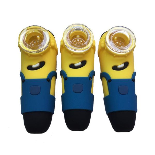 Pipa manuale Minions da 11 cm Bong per narghilè in silicone per uso alimentare con ciotola in vetro VS pipa in vetro