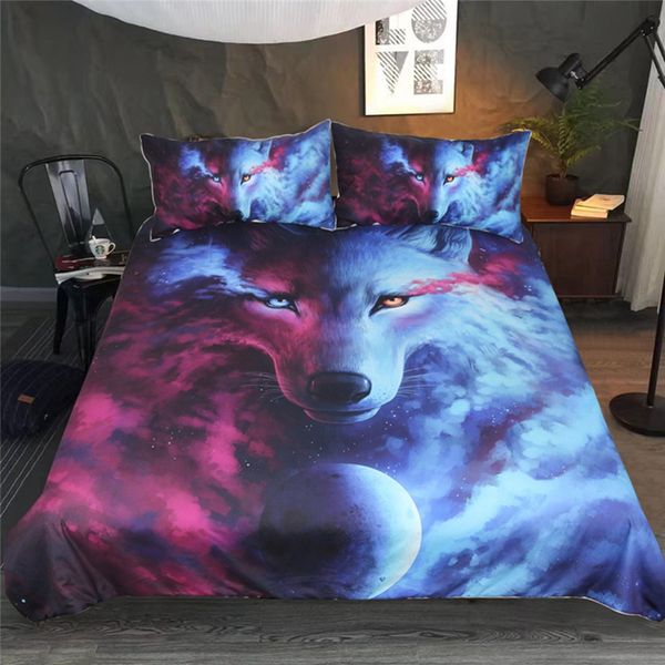 Wholesale 3d Wolf Galaxy Printed Comforter Bedding Sets Queen King