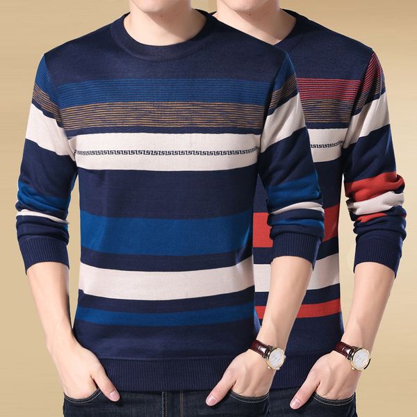 

fashion casual striped round neck men's sweaters pullovers male autumn warm knitted sweaters men pullovers homme, White;black
