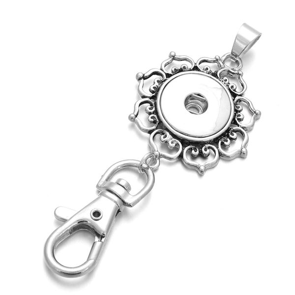 

noosa snap style jewelry buttons pendant necklace with crystal hollow key chain shaped pendant mix order, Silver