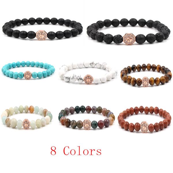 

new arrival rose gold zircon beads bracelet 8mm natural tiger eye beads bracelets buddha prayer bangle jewelry gift, Black