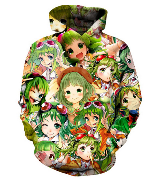 

fashion women/menle anime gumi vocaloid kawaii girls harajuku style funny 3d print casual hoodies plus size kk201, Black