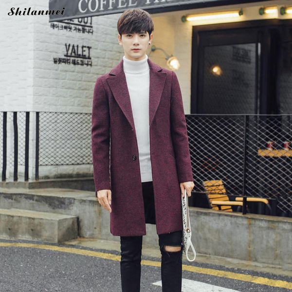 

winter men's cotton coats burgundy mid long coat army green suit collar men outwear black single breasted casual overcoat m- 5xl
