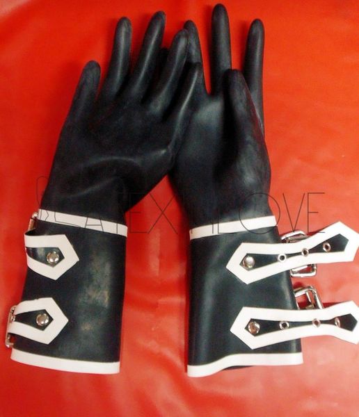 

black women' wrist latex short gloves with button, Blue;gray