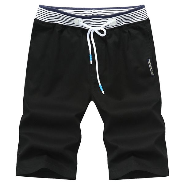 

мужчины шорты хлопок шнурок случайные летние брюки твердые шорты эластичный пояс 4xl уличная одежда новый, Black