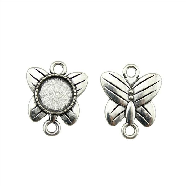 

15 pieces cabochon cameo base tray bezel blank jewelry findings components butterfly connector inner size 12mm round cameos and cabochons, Slivery;crystal