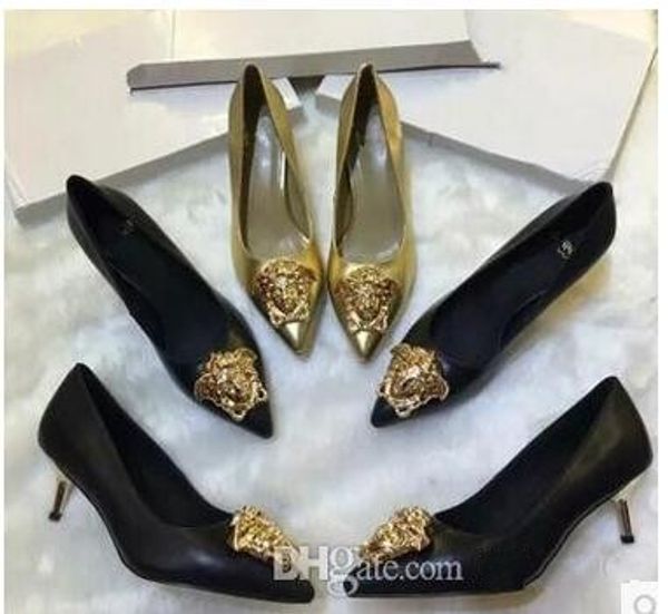 

Gold heel de igner medu a wedding party bridal pump thin high heel ladie dre hoe with box, Black