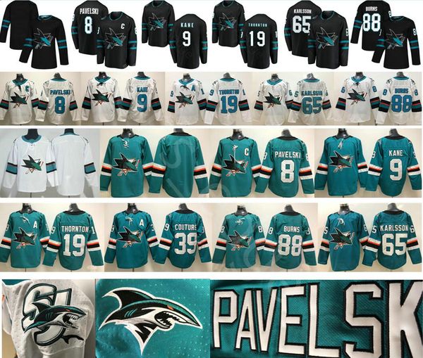 

San Jose Sharks Hockey 65 Erik Karlsson 8 Joe Pavelski 9 Evander Kane 19 Joe Thornton 42 Joel Ward 88 Brent Burns Jersey