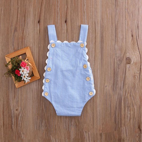 

newborn baby toddler girls backless striped bodysuits clothes summer sleeveless button kids girls boys sunsuit outfits, Blue