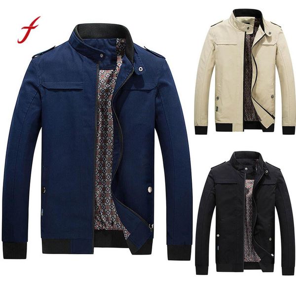 

feitong men winter jackets 2018 long sleeve warm zip pocket slim coat outwear wind jackets male clothing jaqueta masculina, Black;brown