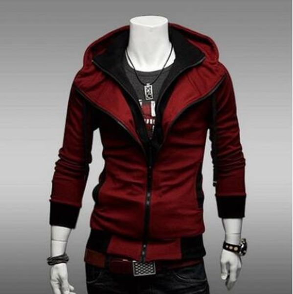 

men's cotton hoodie with cap doubble zippers cardigans hoodies men casual splicing sweatshirt hoody long sleeve pockets pullovers w14, Black