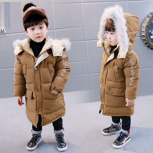 

teenage boys kids clothes long furry hooded warm cotton jacket outerwear winter children boy clothing jacket coat 3t 4t 5t 6t 7t, Blue;gray
