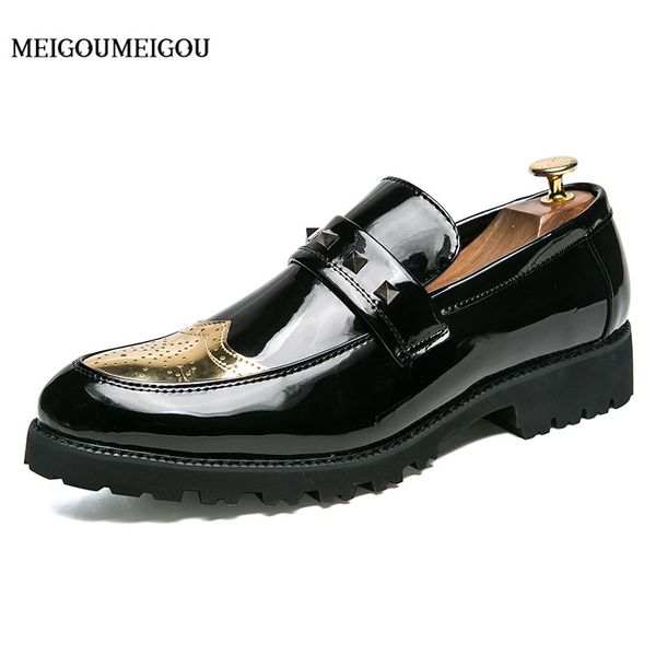 

meigoumeigou 2018 men leather shoes waterproof sequin fashion casual shoes men handmade casual, Black