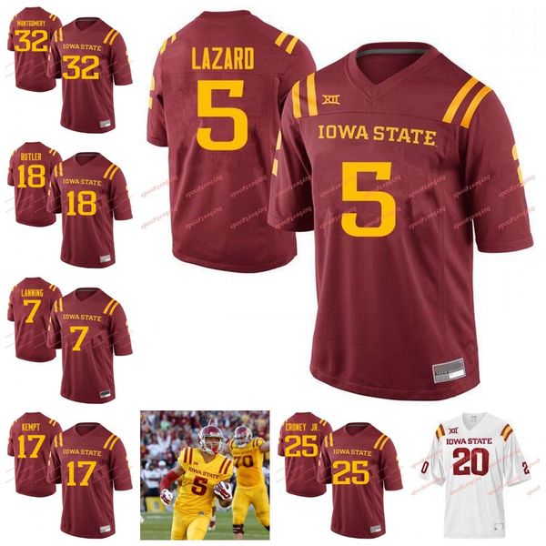 

custom isu iowa state cyclones #5 allen lazard 17 kempt 7 joel lanning 18 hakeem butler 25 sheldon croney jr. college football jersey, Black;red