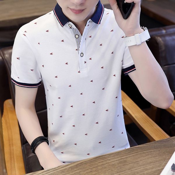 

new shirt men cotton fashion e print patchwork turn-down collar 2018 summer short sleeve casual men shirts, White;black