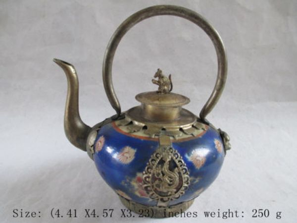 Китайский древний Тибет серебряный керамический чай хип дракон лев обезьяна крышка NR