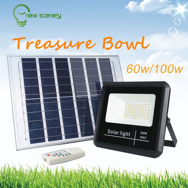 

60W 100W led solar powered light for remote control floodlight outdoor solar floodlight for pathway led lamp