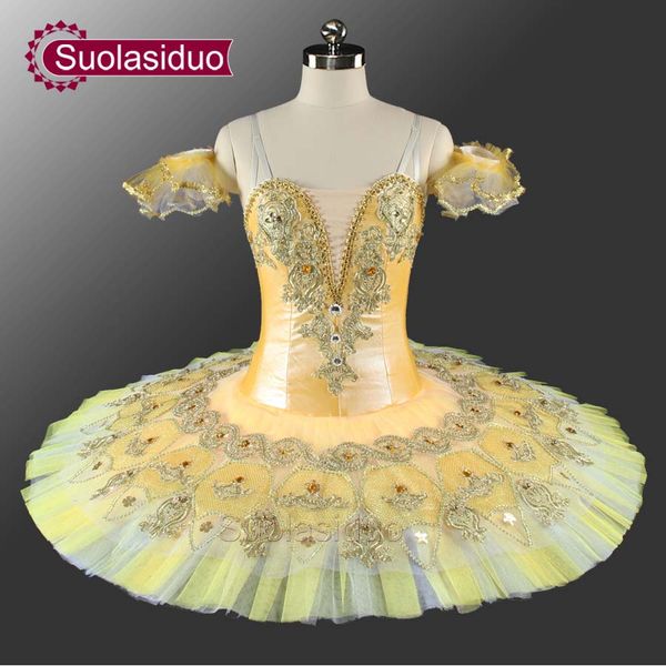 

yellow professional stage ballet tutu costumes performance competition dancewear girls ballet skirt children ballet dance dress, Black;red