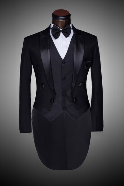 

custom made peaked lapel back vent black/white tailcoat men party groomsmen suits in wedding tuxedos(jacket+pants+tie+vest) no;311, Black;gray
