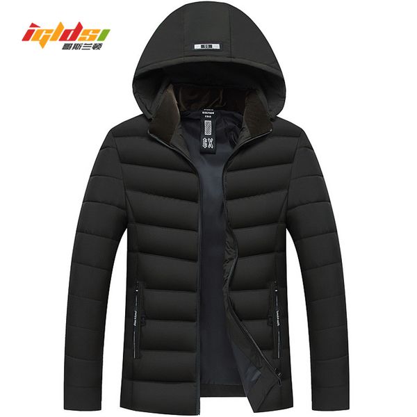 

winter keep warm jacket men new 2018 casual male thicken coat men down parka outwear hat detachable cotton padded jacket -5xl, Black