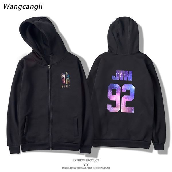 

bts army kpop love yourself hoodies women zipper harajuku fashion streetwear print tracksuit hoodie female plus size wangcangli, Black