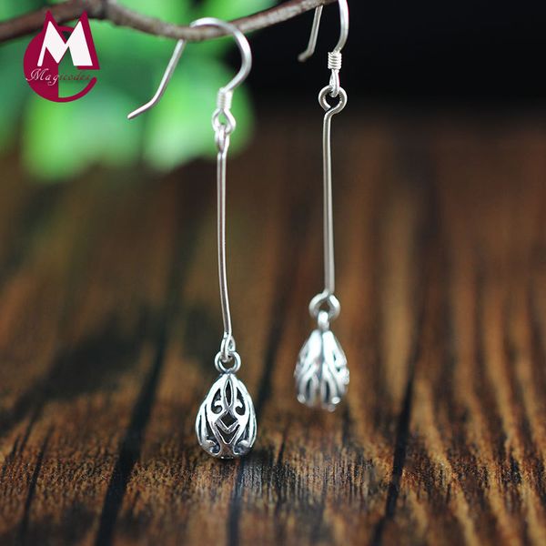 

hollow carving flower women's earrings 100% 925 sterling silver drop earrings for women vintage fashion jewelry se23, Golden;silver