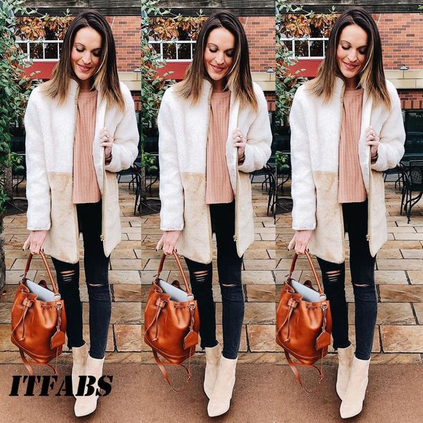 

winter new womens ladies baggy faux fur cardigan coat chunky warm fur oversized long jackets jumper fashion, Black