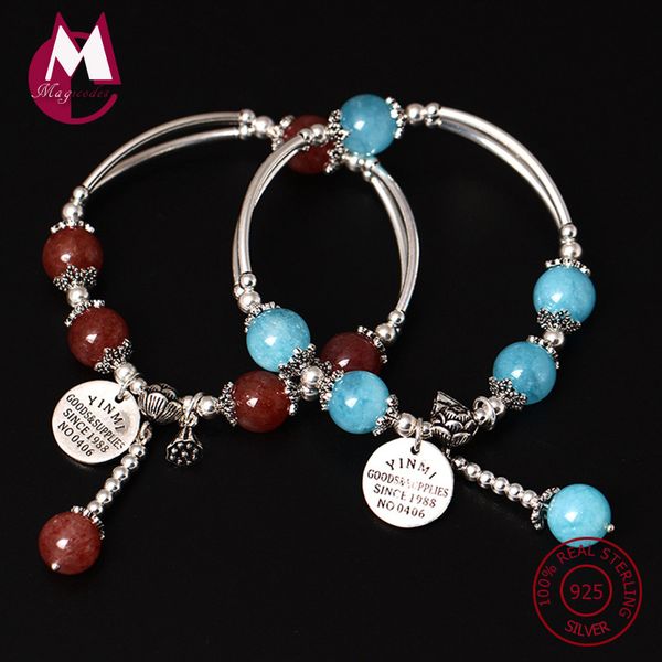

s925 sterling silver bracelet for women natural stone beads bracelets & bangles handmade lucky gem tassel fine jewelry yb37, Golden;silver
