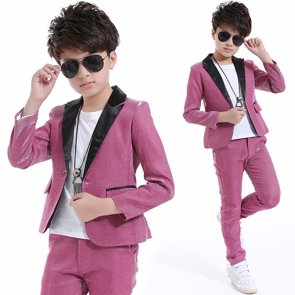 

2018 kids jazz dance costumes boys ballroom dancing pink suit hip hop stage outfit performance wear children's clothing dnv10050, Black;red