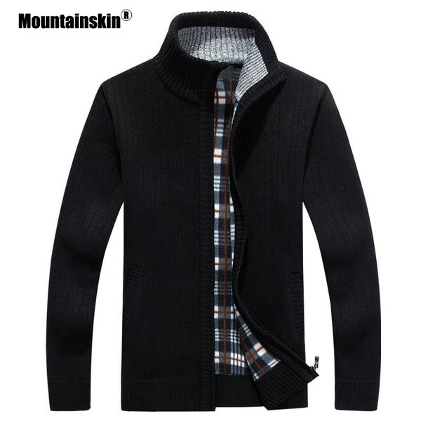 

mountainskin men's sweaters autumn winter warm thick velvet sweater jackets cardigan coats male clothing casual knitwear sa597, White;black