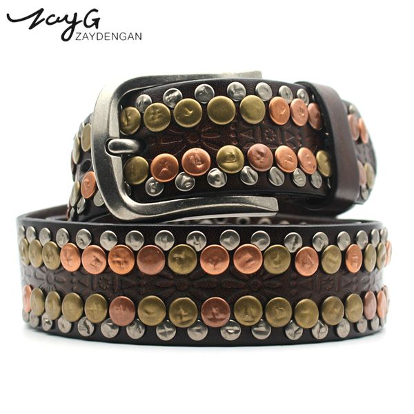 

zayg fashion hip-hop color rivet нейтральные ремни высокого качества пряжки для пряжки из натуральной кожи wind wind уникальные инкрустирова, Black;brown