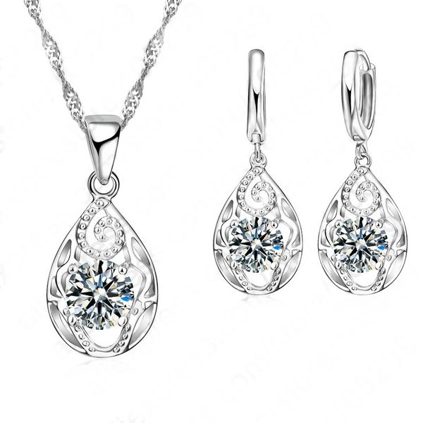 

jexxi water drop shape jewelry sets with big round cubic zirconia 925 sterling silver necklace earrings set